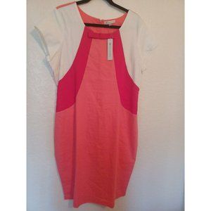 DE COLLECTION Women's Pink Coral Color Block Sheath Dress XL Linen NEW WITH TAGS